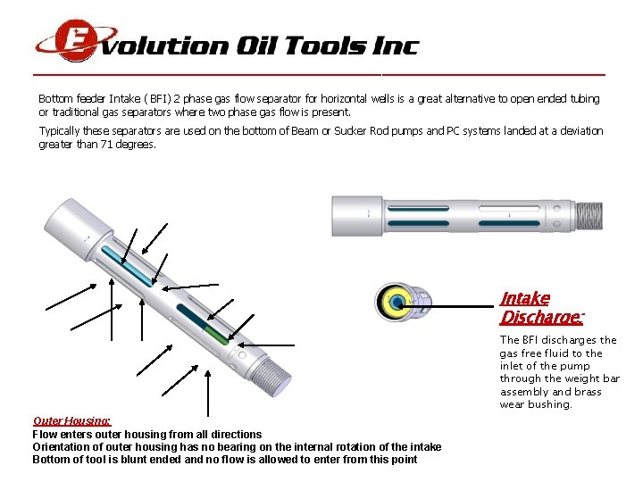 ________________________________ Bottom feeder Intake ( BFI) 2 phase gas flow separator for horizontal wells