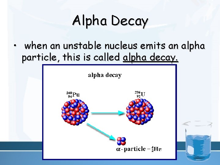 Alpha Decay • when an unstable nucleus emits an alpha particle, this is called