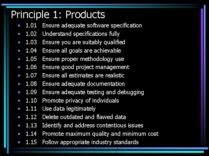 Principle 1: Products • • • • 1. 01 1. 02 1. 03 1.