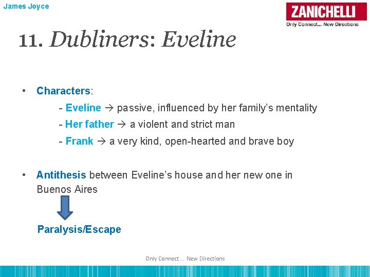 James Joyce 11. Dubliners: Eveline • Characters: - Eveline passive, influenced by her family’s