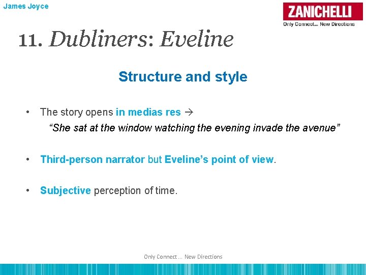 James Joyce 11. Dubliners: Eveline Structure and style • The story opens in medias