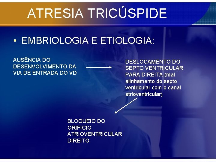 ATRESIA TRICÚSPIDE • EMBRIOLOGIA E ETIOLOGIA: AUSÊNCIA DO DESENVOLVIMENTO DA VIA DE ENTRADA DO