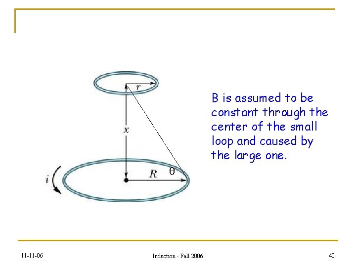 B is assumed to be constant through the center of the small loop and