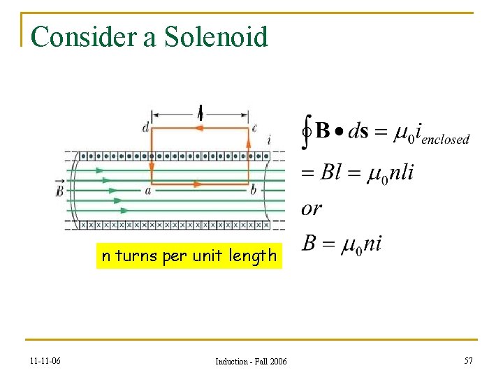Consider a Solenoid l n turns per unit length 11 -11 -06 Induction -