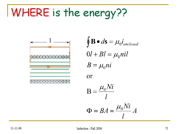 WHERE is the energy? ? l 11 -11 -06 Induction - Fall 2006 71