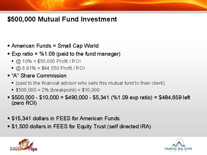 $500, 000 Mutual Fund Investment § American Funds = Small Cap World § Exp