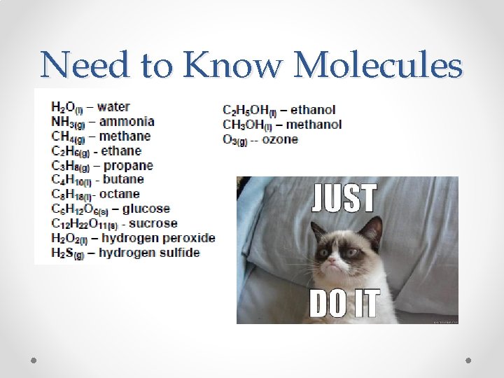 Need to Know Molecules 