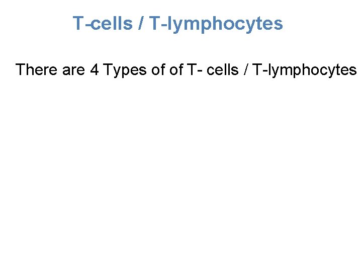 T-cells / T-lymphocytes There are 4 Types of of T- cells / T-lymphocytes 