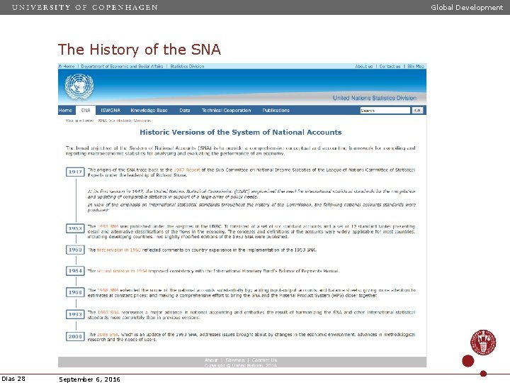 Global Development The History of the SNA Dias 28 September 6, 2016 