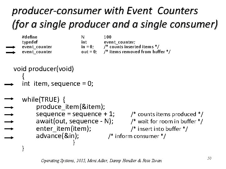 producer-consumer with Event Counters (for a single producer and a single consumer) #define typedef