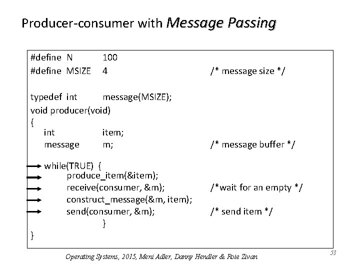 Producer-consumer with Message Passing #define N #define MSIZE 100 4 typedef int message(MSIZE); void