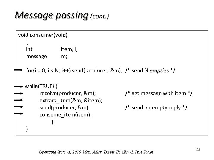 Message passing (cont. ) void consumer(void) { int item, i; message m; for(i =