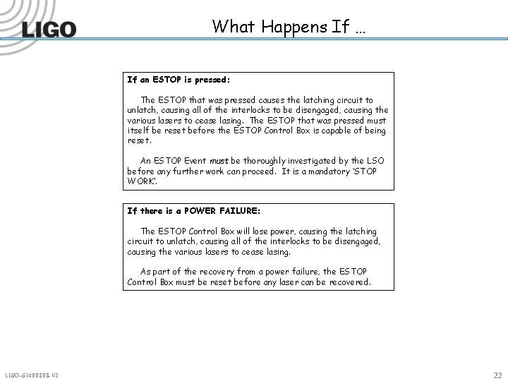 What Happens If … If an ESTOP is pressed: The ESTOP that was pressed