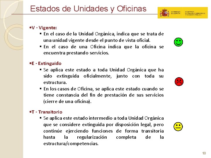 Estados de Unidades y Oficinas • V - Vigente: § En el caso de