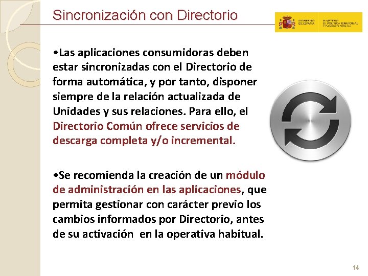 Sincronización con Directorio • Las aplicaciones consumidoras deben estar sincronizadas con el Directorio de