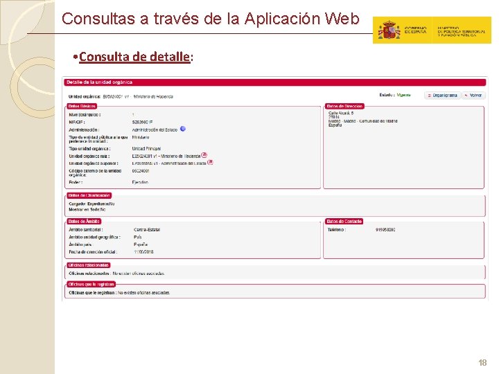 Consultas a través de la Aplicación Web • Consulta de detalle: 18 