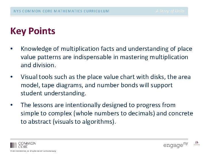 NYS COMMON CORE MATHEMATICS CURRICULUM A Story of Units Key Points • Knowledge of