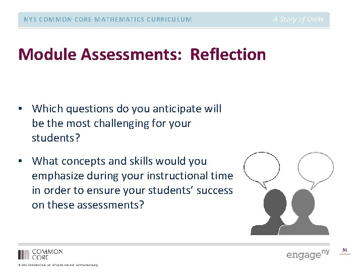 NYS COMMON CORE MATHEMATICS CURRICULUM A Story of Units Module Assessments: Reflection • Which