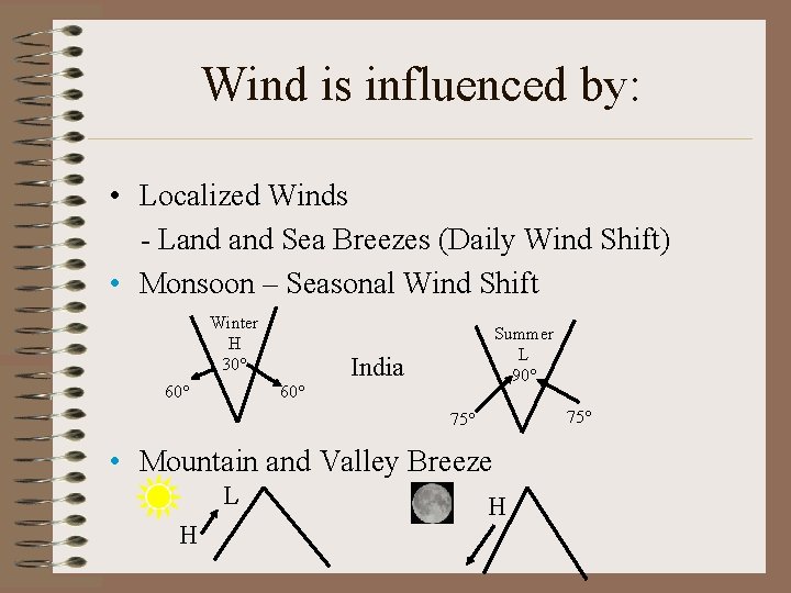 Wind is influenced by: • Localized Winds - Land Sea Breezes (Daily Wind Shift) Wind is influenced by: • Localized Winds - Land Sea Breezes (Daily Wind Shift)