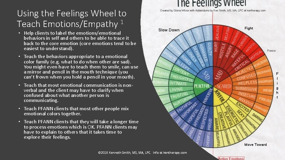 Using the Feelings Wheel to Teach Emotions/Empathy 1 • Help clients to label the