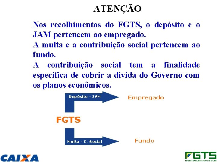 ATENÇÃO Nos recolhimentos do FGTS, o depósito e o JAM pertencem ao empregado. A