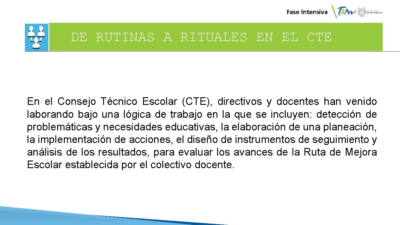  Fase Intensiva DE RUTINAS A RITUALES EN EL CTE En el Consejo Técnico