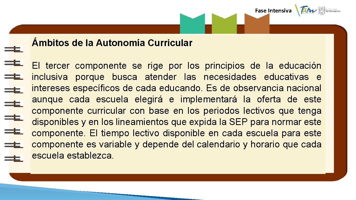  Fase Intensiva Ámbitos de la Autonomía Curricular El tercer componente se rige por