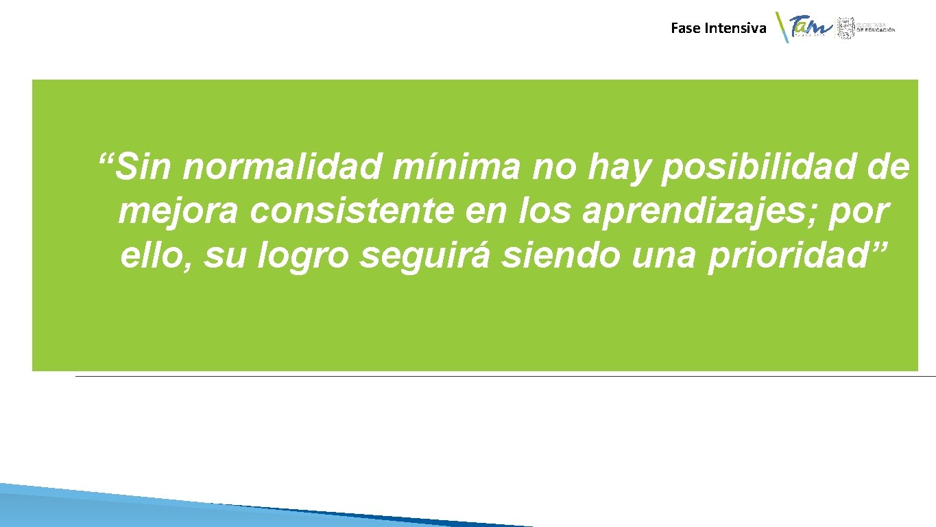 Fase Intensiva “Sin normalidad mínima no hay posibilidad de mejora consistente en los aprendizajes;