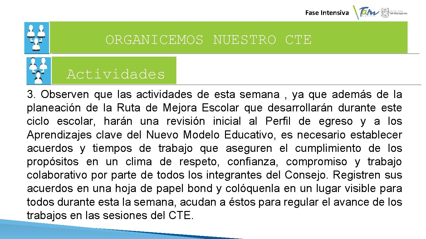  Fase Intensiva ORGANICEMOS NUESTRO CTE Actividades 3. Observen que las actividades de esta