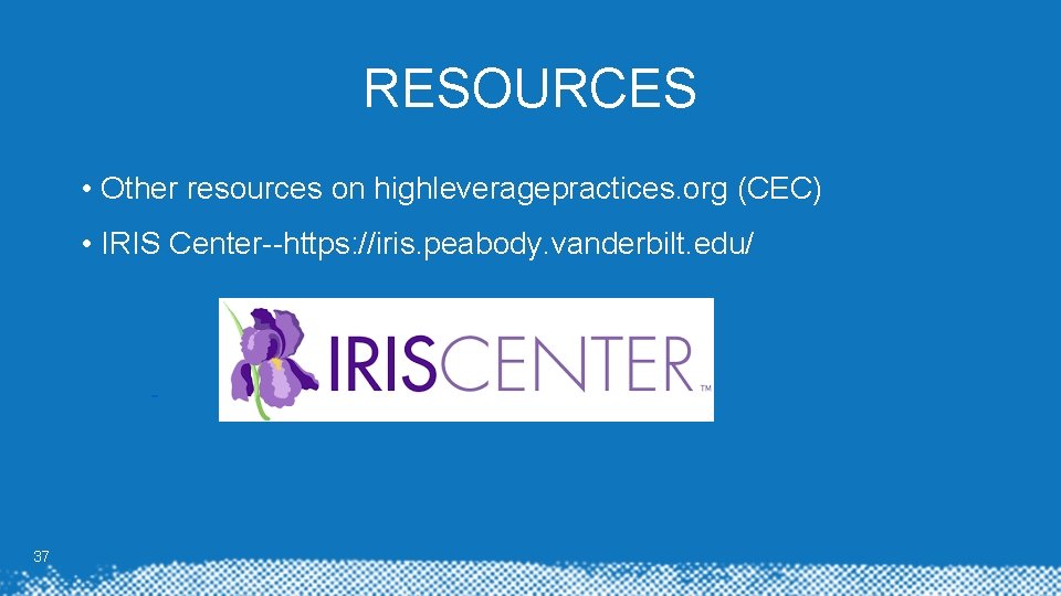RESOURCES • Other resources on highleveragepractices. org (CEC) • IRIS Center--https: //iris. peabody. vanderbilt. RESOURCES • Other resources on highleveragepractices. org (CEC) • IRIS Center--https: //iris. peabody. vanderbilt.