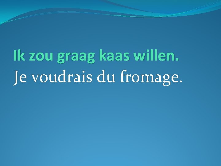Ik zou graag kaas willen. Je voudrais du fromage. 
