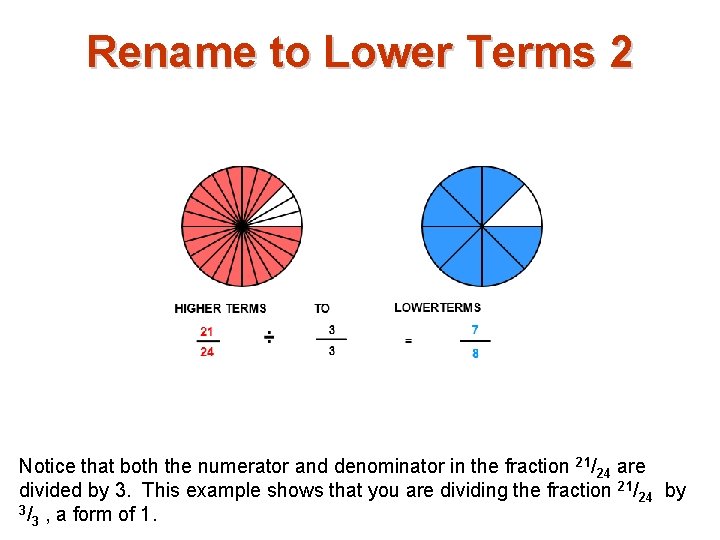 Rename to Lower Terms 2 Notice that both the numerator and denominator in the