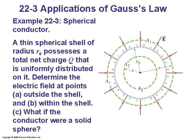 22 -3 Applications of Gauss’s Law Example 22 -3: Spherical conductor. A thin spherical