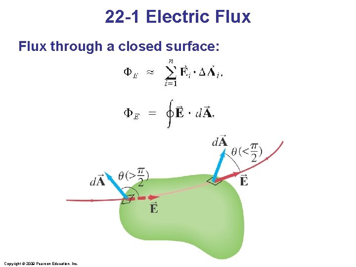 22 -1 Electric Flux through a closed surface: Copyright © 2009 Pearson Education, Inc.