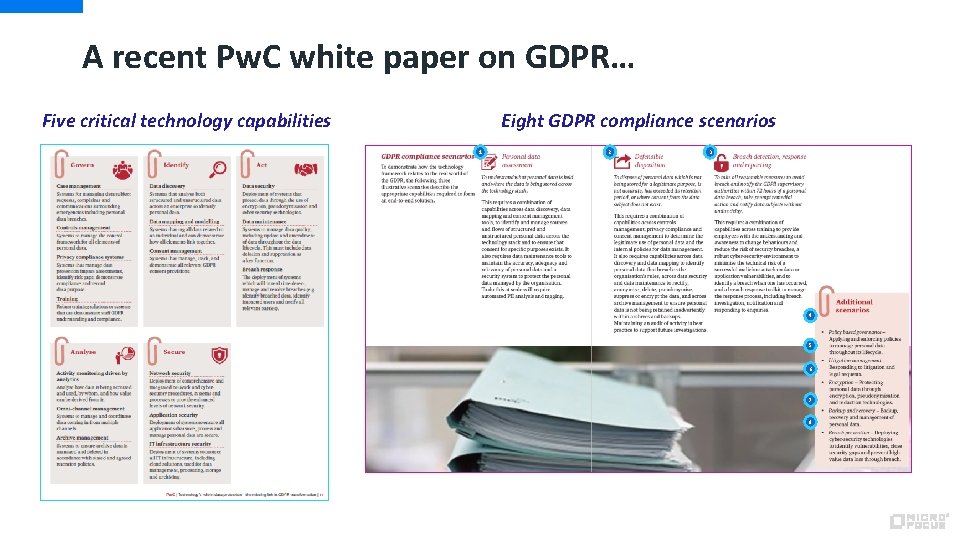 A recent Pw. C white paper on GDPR… Five critical technology capabilities Eight GDPR