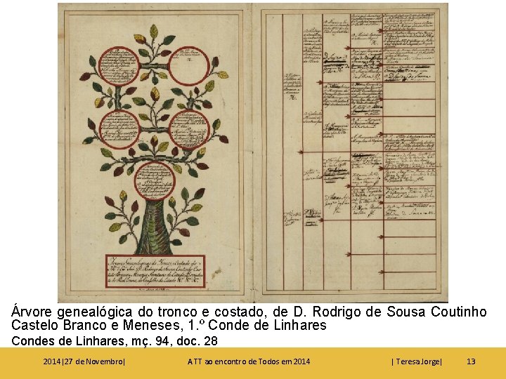 Árvore genealógica do tronco e costado, de D. Rodrigo de Sousa Coutinho Castelo Branco