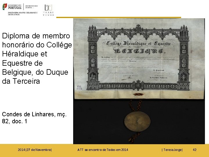 Diploma de membro honorário do Collége Héraldique et Equestre de Belgique, do Duque da