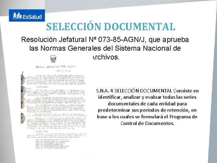SELECCIÓN DOCUMENTAL Resolución Jefatural Nº 073 -85 -AGN/J, que aprueba las Normas Generales del