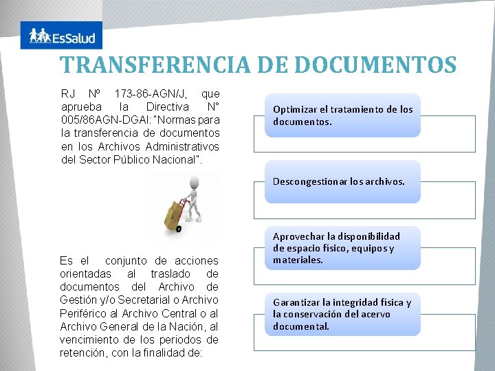 TRANSFERENCIA DE DOCUMENTOS RJ Nº 173 -86 -AGN/J, que aprueba la Directiva N° 005/86