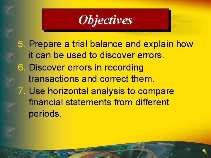 Objectives 5. Prepare a trial balance and explain how it can be used to