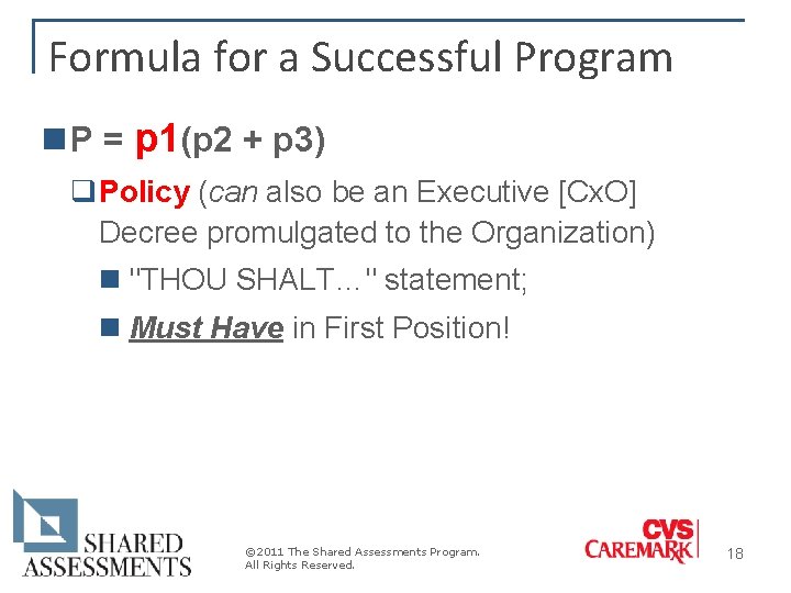 Formula for a Successful Program n P = p 1(p 2 + p 3) Formula for a Successful Program n P = p 1(p 2 + p 3)