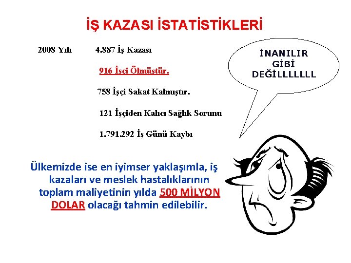 İŞ KAZASI İSTATİSTİKLERİ 2008 Yılı 4. 887 İş Kazası 916 İşçi Ölmüştür. 758 İşçi