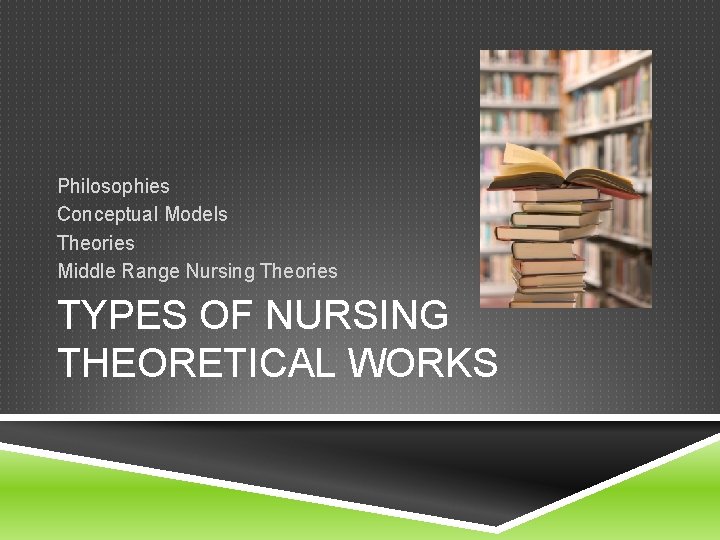 Philosophies Conceptual Models Theories Middle Range Nursing Theories TYPES OF NURSING THEORETICAL WORKS 