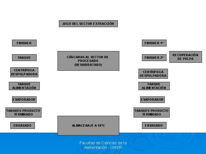 JUGO DEL SECTOR EXTRACCIÓN FINISHER TANQUE FINISHER 1ª CÁSCARAS AL SECTOR DE PROCESADO (DESHIDRATADO)