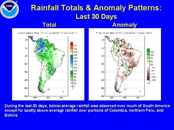 Rainfall Totals & Anomaly Patterns: Last 30 Days Total Anomaly During the last 30