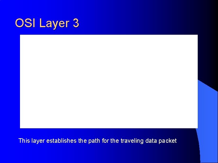 OSI Layer 3 This layer establishes the path for the traveling data packet 