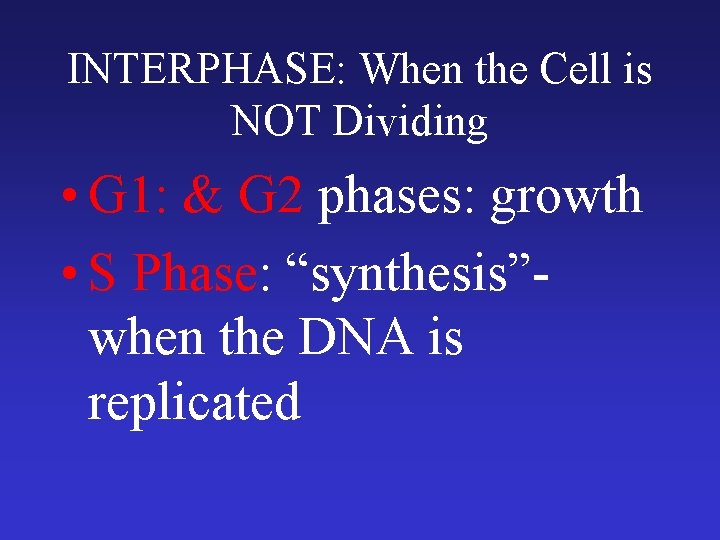 INTERPHASE: When the Cell is NOT Dividing • G 1: & G 2 phases: