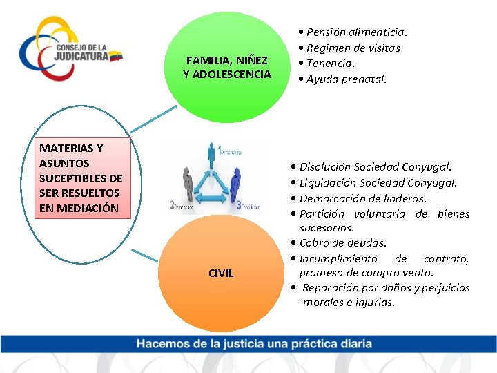 FAMILIA, NIÑEZ Y ADOLESCENCIA MATERIAS Y ASUNTOS SUCEPTIBLES DE SER RESUELTOS EN MEDIACIÓN CIVIL FAMILIA, NIÑEZ Y ADOLESCENCIA MATERIAS Y ASUNTOS SUCEPTIBLES DE SER RESUELTOS EN MEDIACIÓN CIVIL