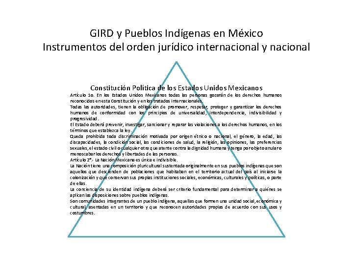 GIRD y Pueblos Indígenas en México Instrumentos del orden jurídico internacional y nacional Constitución