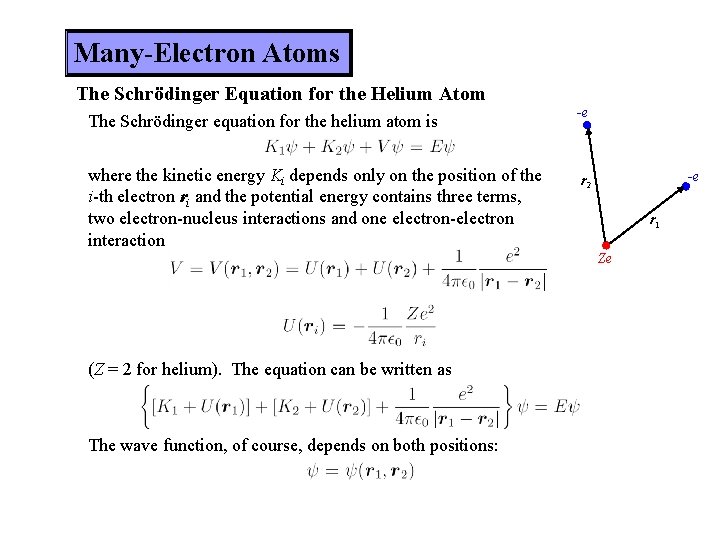 Many-Electron Atoms The Schrödinger Equation for the Helium Atom The Schrödinger equation for the